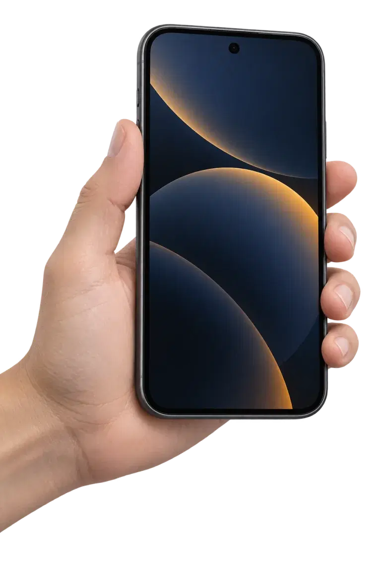 Eine Hand bietet ein Smartphone zum Ankauf an